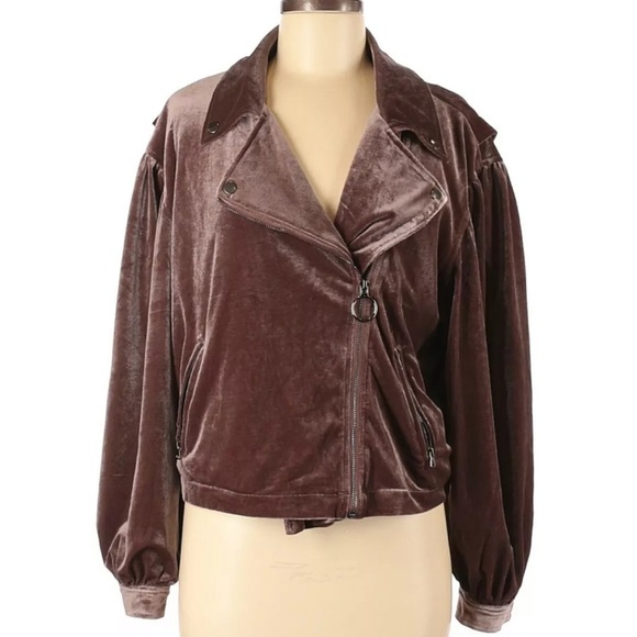 Very J Jackets & Blazers - Very J Mocha Brown Velvet Moto Jacket